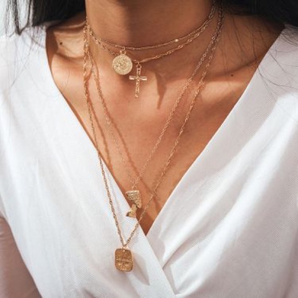 Boho Festival Gold Necklace Chain Layered - Picture 3 of 13